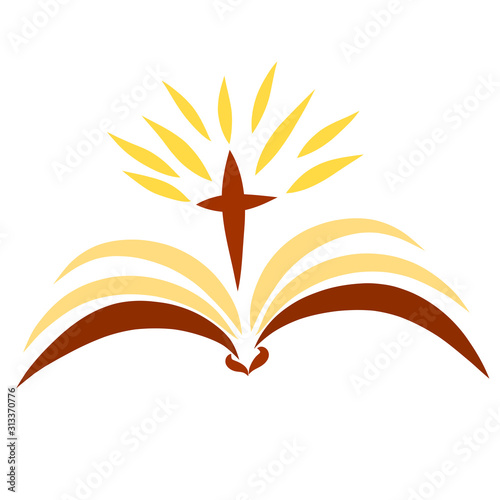 open bible like a flying bird with a radiant cross