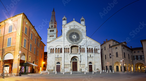 Modena - The west facade of Duomo (Cattedrale Metropolitana di Santa Maria Assunta e San Geminiano) at dusk.