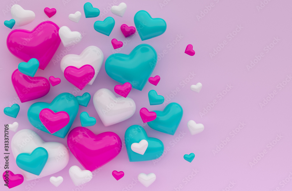 3d rendering illustartion of color heart on pink background