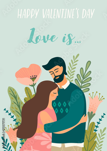 Romantic illustration with man and woman. Love, love story, relationship.