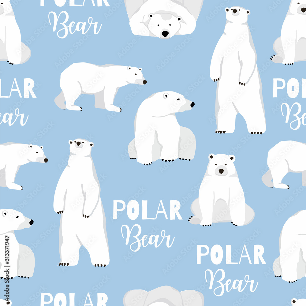 Fototapeta premium Watercolor winter background with polar bear,ice.Vector illustration seamless pattern for background,wallpaper,frabic.Editable element