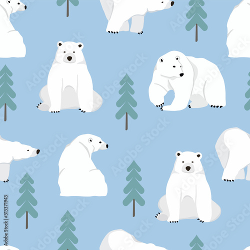 Watercolor winter background with polar bear,ice.Vector illustration seamless pattern for background,wallpaper,frabic.Editable element