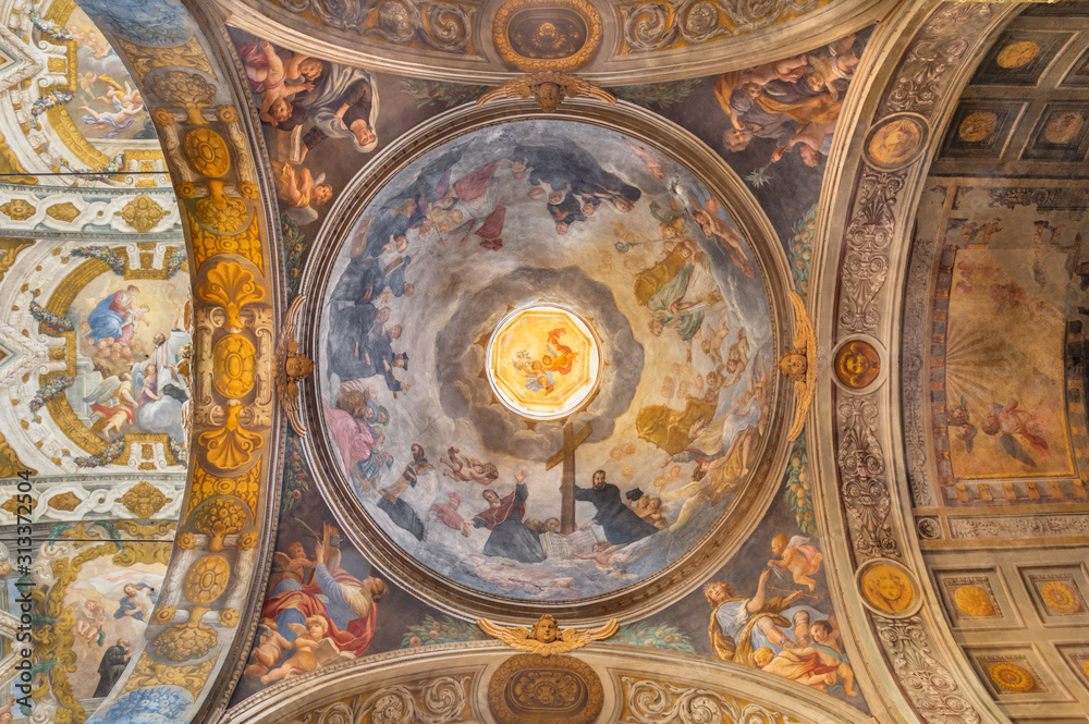 PARMA, ITALY - APRIL 15, 2018: The frescoes in side cupola of church Chiesa di Santa Cristina by Filippo Maria Galletti (1636-1714).