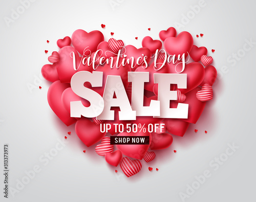 Valentines day sale vector hearts. Valentines day sale text with heart shape elements in red background. Vector illustration.