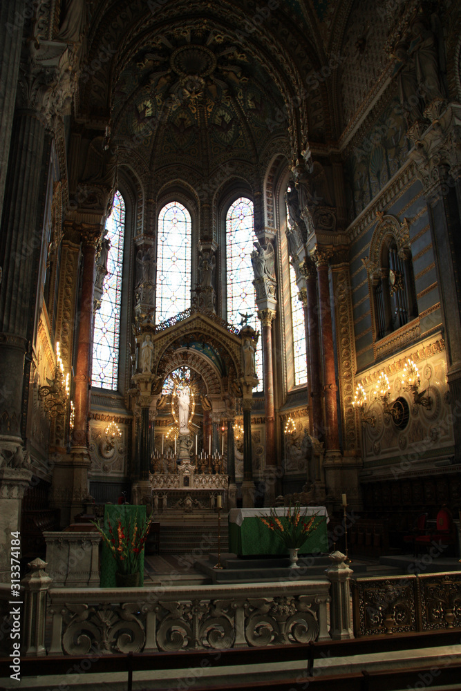 High altar of the Basilica of Notre-Dame de Fourvière in Lyon, France