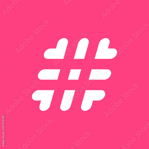 Hastag and heartvshape icon logo design