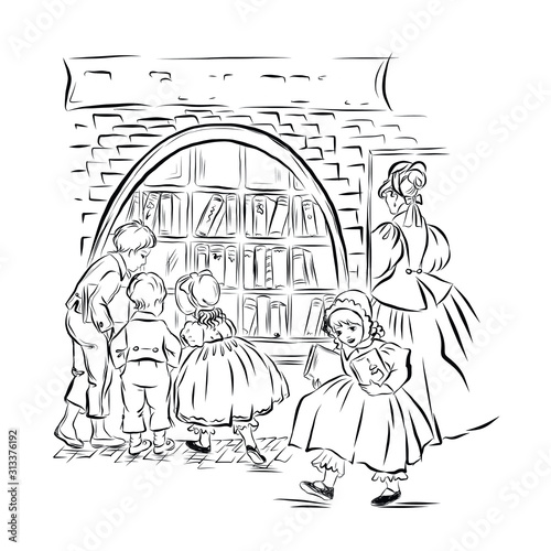 children at the library, Man with book, reading literature, education, self-development