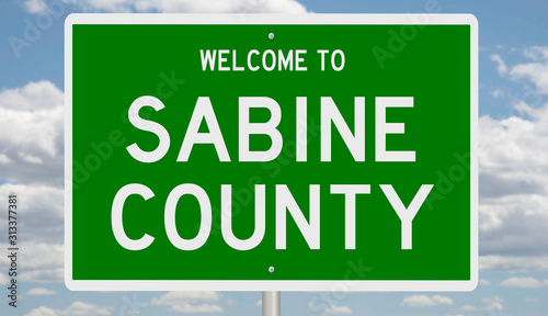 Foto Rendering of a green 3d highway sign for Sabine County