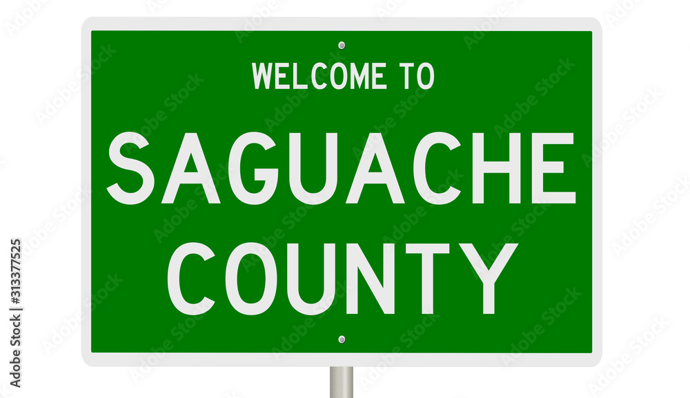 Rendering of a green 3d highway sign for Saguache County