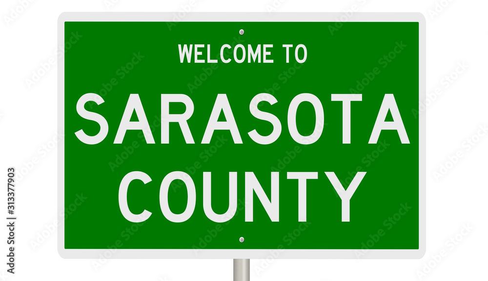 Rendering of a green 3d highway sign for Sarasota County