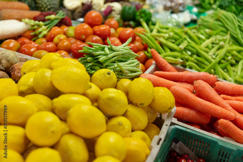 High angle view of various food at market stall