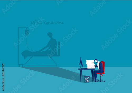 Vector - Tired businessman at office with shadow office syndrome health concept