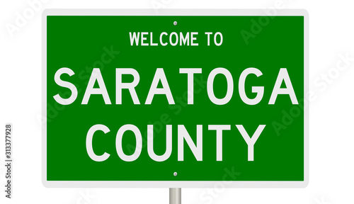 Rendering of a green 3d highway sign for Saratoga County