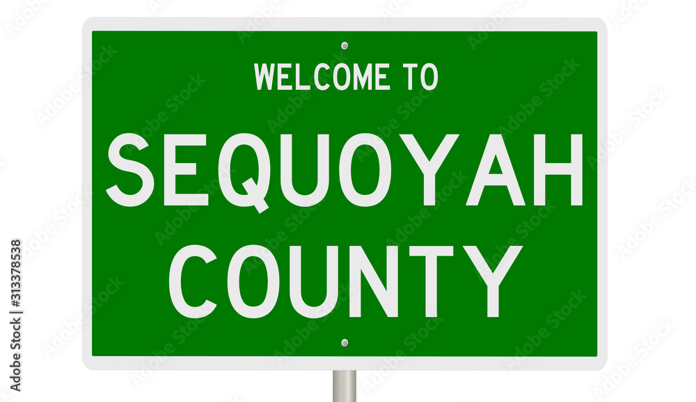 Rendering of a green 3d highway sign for Sequoyah County