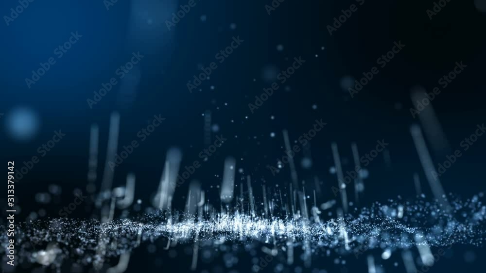 Dark blue and glow dust and line white particle abstract background.