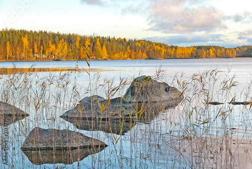 Tableau sur toile Stones in the water of The Saimaa Lake in Puumala Municipality