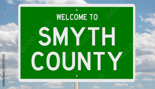 Rendering of a green 3d highway sign for Smyth County photo