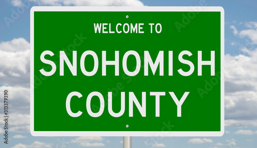 Rendering of a green 3d highway sign for Snohomish County photo