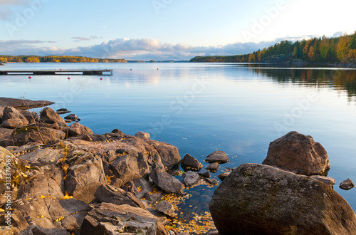 Stony bank of The Saimaa Lake. Puumala. Finland
