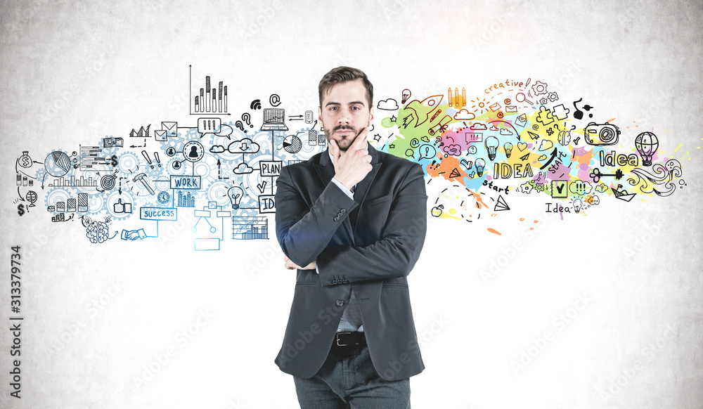 Thoughtful bearded man and his business plan Thoughtful bearded man and his business plan