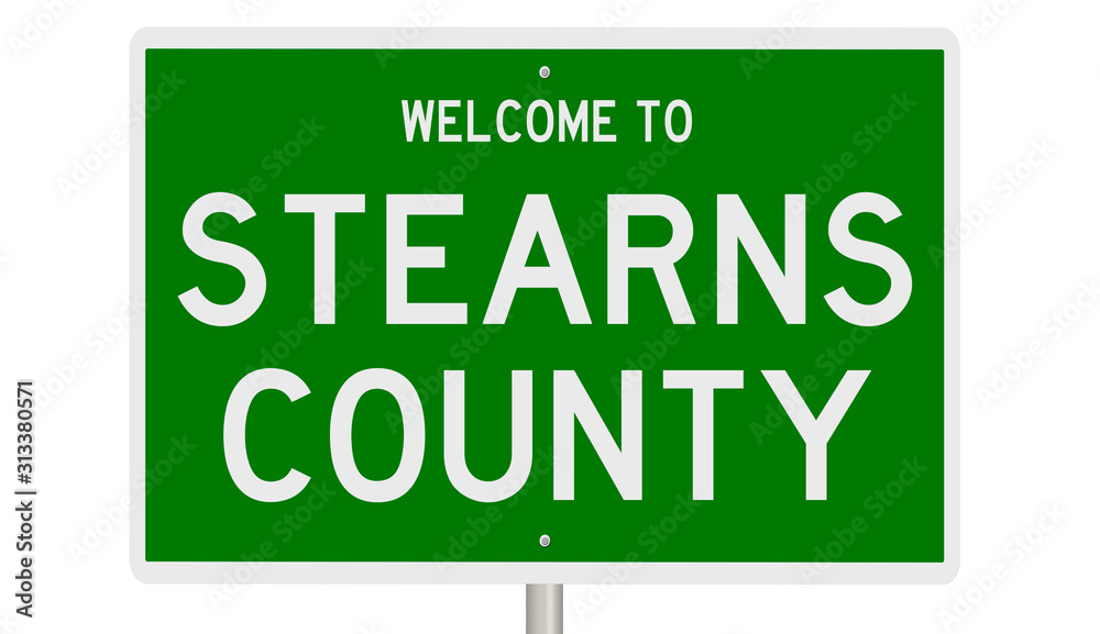 Rendering of a green 3d highway sign for Stearns County