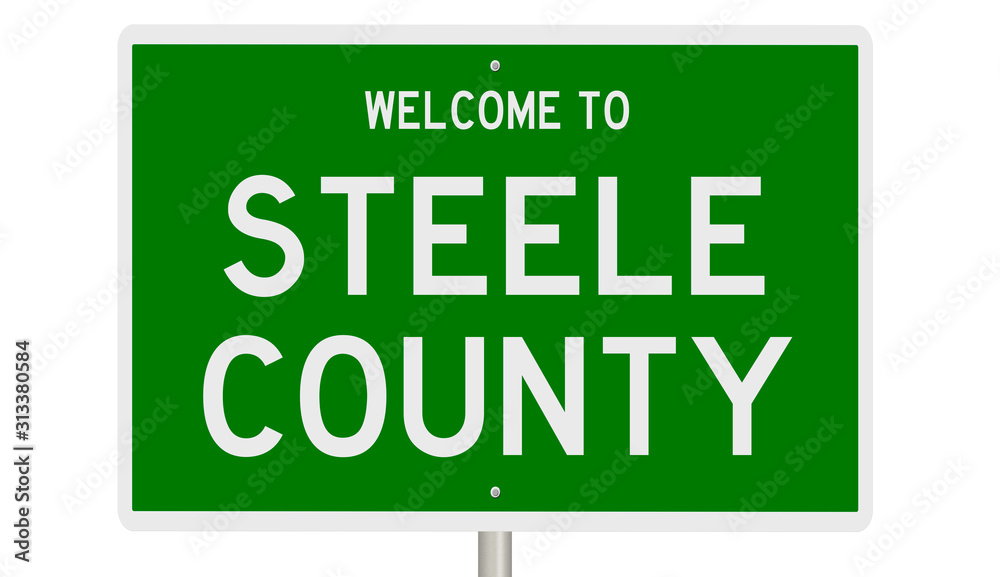 Rendering of a green 3d highway sign for Steele County Rendering of a green 3d highway sign for Steele County
