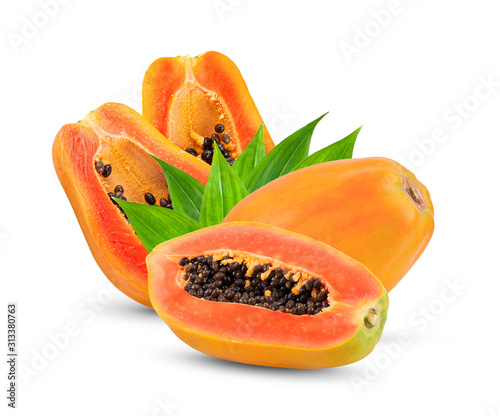 slice papaya on white background