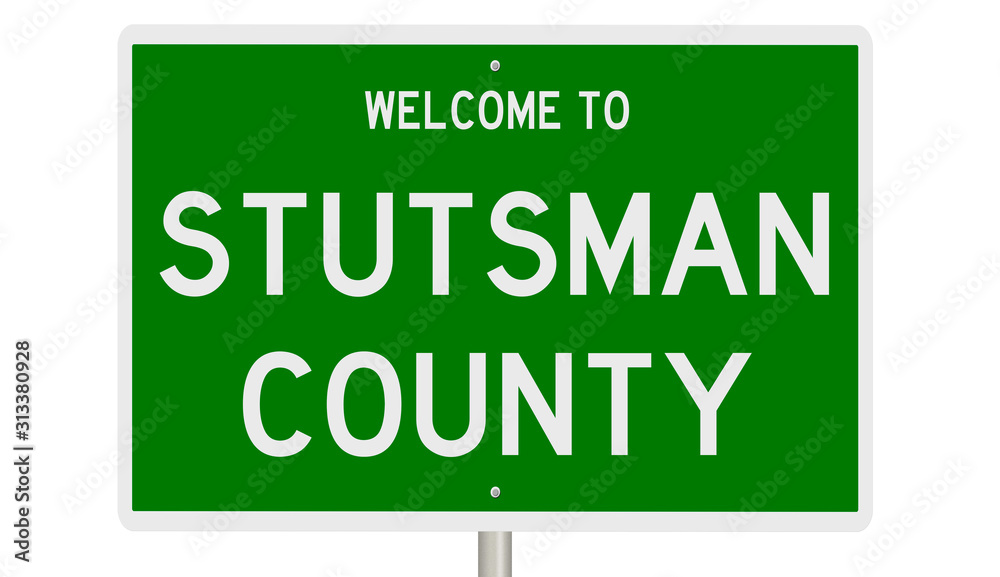 Rendering of a green 3d highway sign for Stutsman County