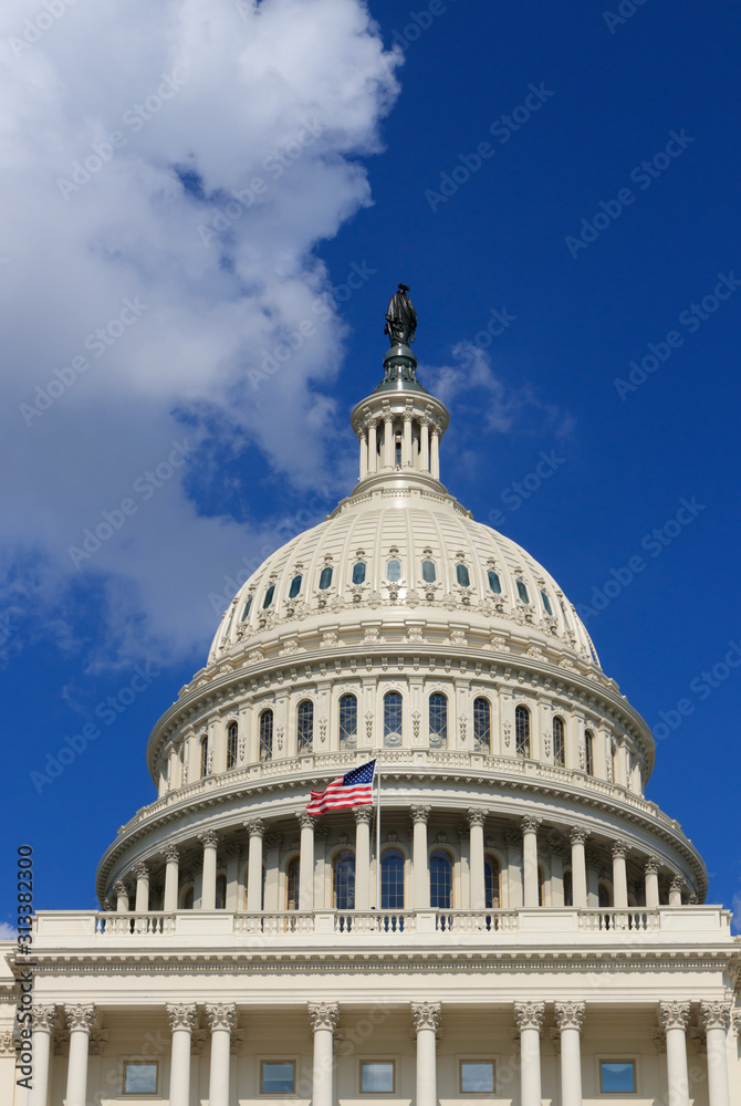 Close up of United States Capitol or the Capitol Building in Washington DC , It is the home of the United States Congress and the seat of the legislative branch of the U.S. federal government