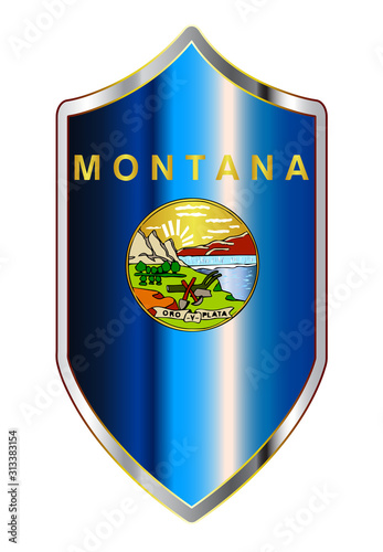 Montana State Flag On A Crusader Style Shield