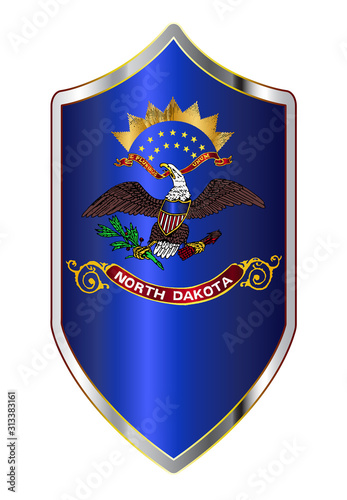 North Dakota State Flag On A Crusader Style Shield