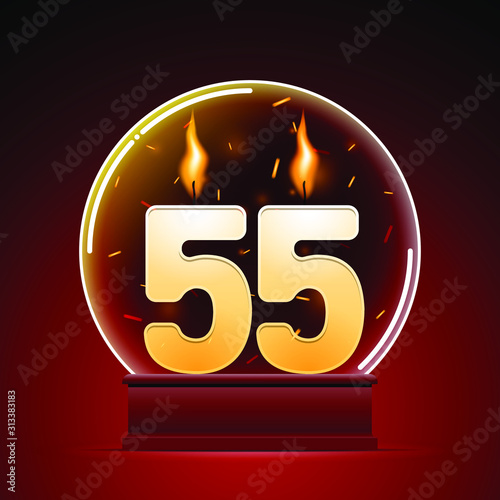 55th years anniversary celebration, glass ball with numbers on dark red background. vector illustrator