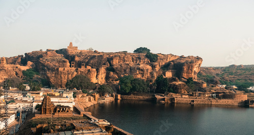 view of historic town badami from cave temples