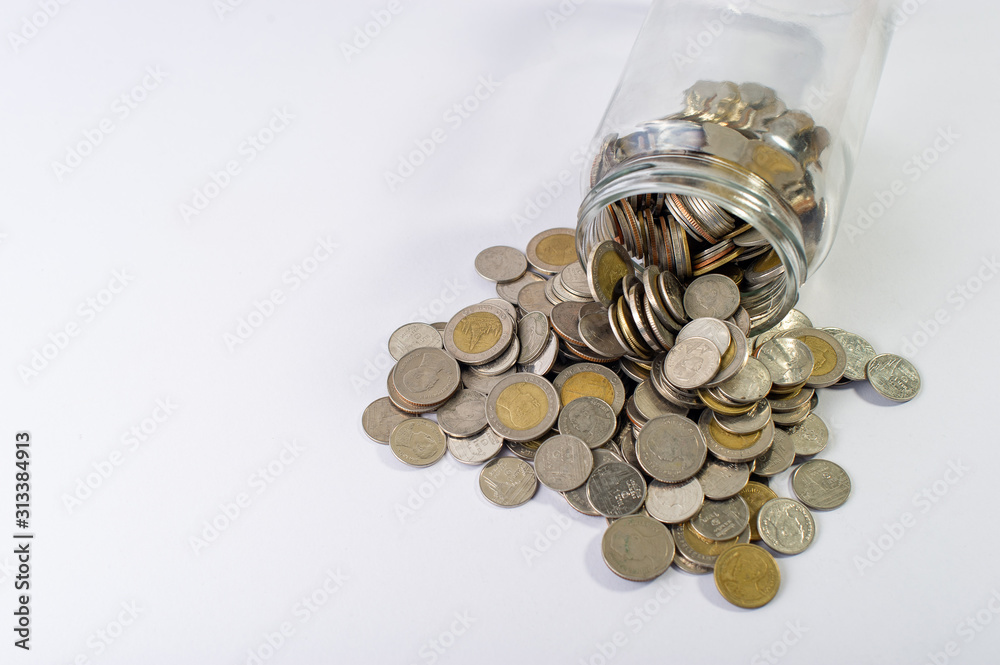 Saving money, saving money for the future ahead of life. And silver on a white background Saving money, saving money for the future ahead of life. And silver on a white background