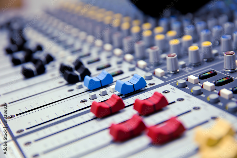 Naklejka premium Pattern Of Volume Slide control on Professional Sound Mixer.