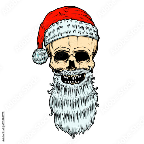 Santa Claus skull. Design element for poster, card, banner, flyer. Vector illustration