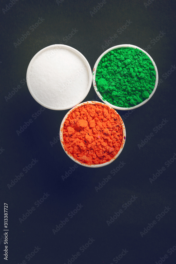 Concept for Indian Independence day and republic day, Three color in cup on white background Concept for Indian Independence day and republic day, Three color in cup on white background