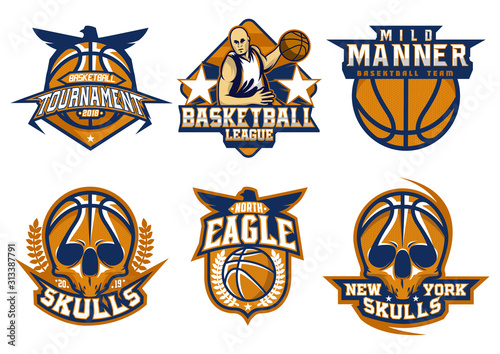 stock vector basketball emblem set. sports logo collection illustration