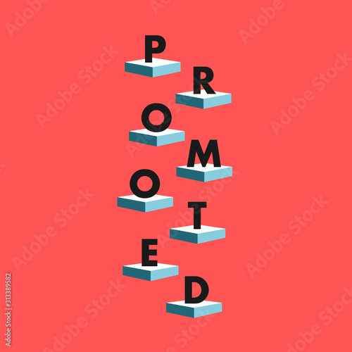 Promotion and being promoted - advancement and going up in hierarchy in job, work and employment. Getting better position, status, rank and post. Vector illustration., platform game design.