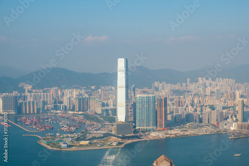 Skyline of Hong Kong, city aerial view from Victoria Peak