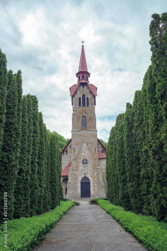Road to Roman catholic church of St. Anthony of Padua in Losyach village, Ukraine