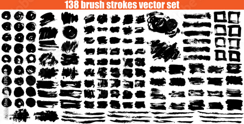 Large set different grunge brush strokes. Dirty artistic design elements isolated on white background. Black ink vector brush strokes 