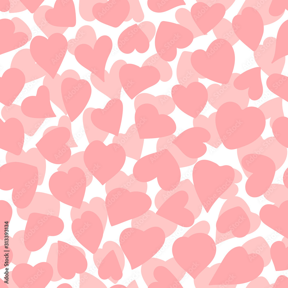 Pink Hearts . Vector Hand drawn seamless pattern. Pink silhouettes on a white background