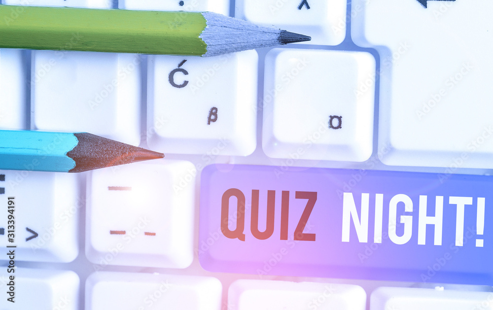 Conceptual hand writing showing Quiz Night. Concept meaning evening test knowledge competition between individuals Conceptual hand writing showing Quiz Night. Concept meaning evening test knowledge competition between individuals