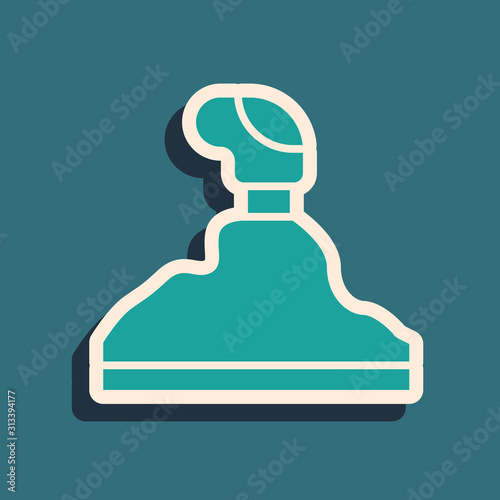 Green Gear shifter icon isolated on blue background. Transmission icon. Long shadow style. Vector Illustration