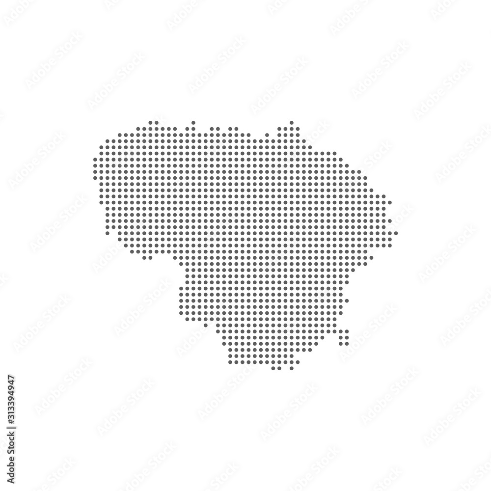 Dotted polka dot pixel particle map of Lithuania. Vector eps10