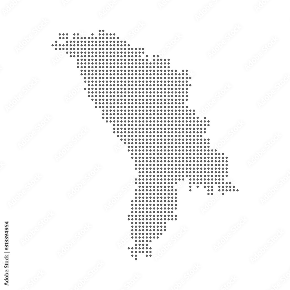 Pixel particle dotted polka dot map of Moldova. Vector eps10