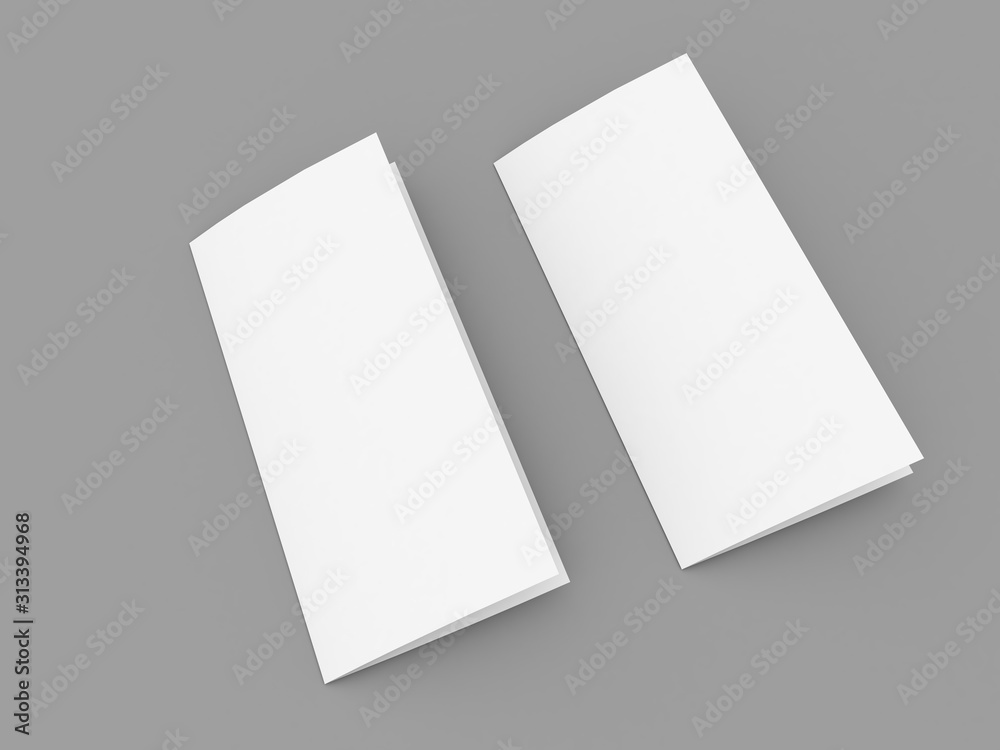 Empty paper brochures on a gray background. 3d render illustration. Empty paper brochures on a gray background. 3d render illustration.