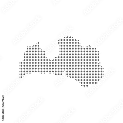 Dotted polka dot pixel particle map of Latvia. Vector eps10