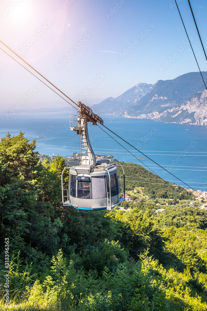 Cable car on a beautiful summer day, landscape monte baldo, lago di garda